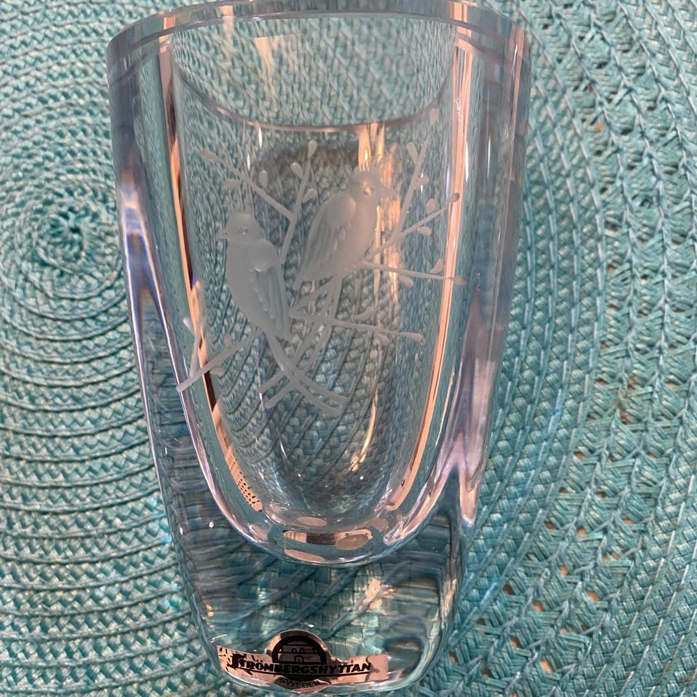 Vintage Blue Glass Art with Etched Pattern